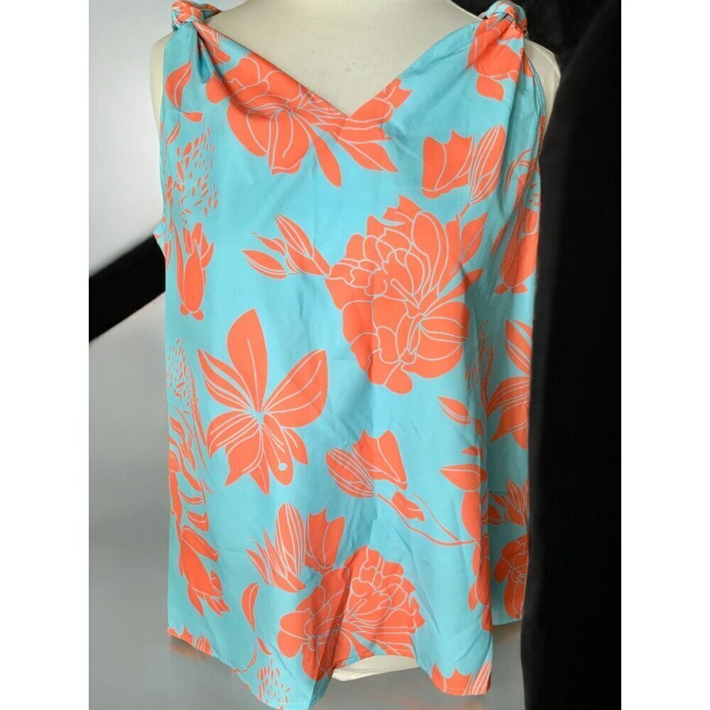 Turquoise & Coral Floral Knot-Shoulder Cami Top - Picture 2 of 10